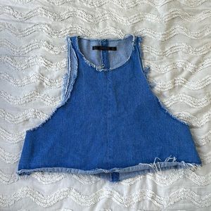 Blue denim, jean type of crop top